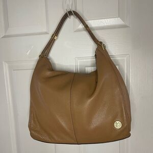 VINCE CAMUTO Toasted Tan / Light Brown Pebbled Leather Hobo Shoulder Bag